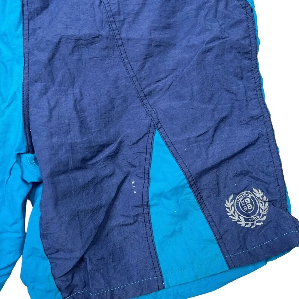 Givenchy VTG 90s Colorblock Mesh Lined Swim Trunks FLAW Blue Mens M Medium